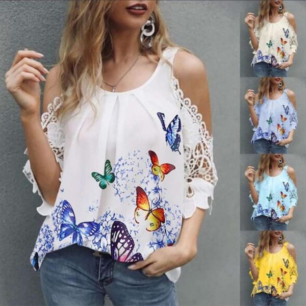women's blouses & shirts 2021 beautiful summer with lace casual half sleeve print off shoulder butterfly fashion women, White
women's blouses & shirts 2021 beautiful summer with lace casual half sleeve print off shoulder butterfly fashion women, White