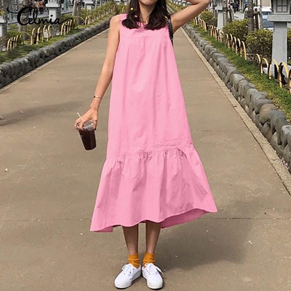 casual dresses celmia 2021 summer women sundress solid midi dress sleeveless o-neck loose ruffles party vestidos robe femme s-5xl, Black;gray
casual dresses celmia 2021 summer women sundress solid midi dress sleeveless o-neck loose ruffles party vestidos robe femme s-5xl, Black;gray