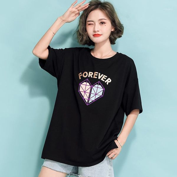women's t-shirt oversized short-sleeved women 2021 summer female loose cotton o neck black tee, White
women's t-shirt oversized short-sleeved women 2021 summer female loose cotton o neck black tee, White