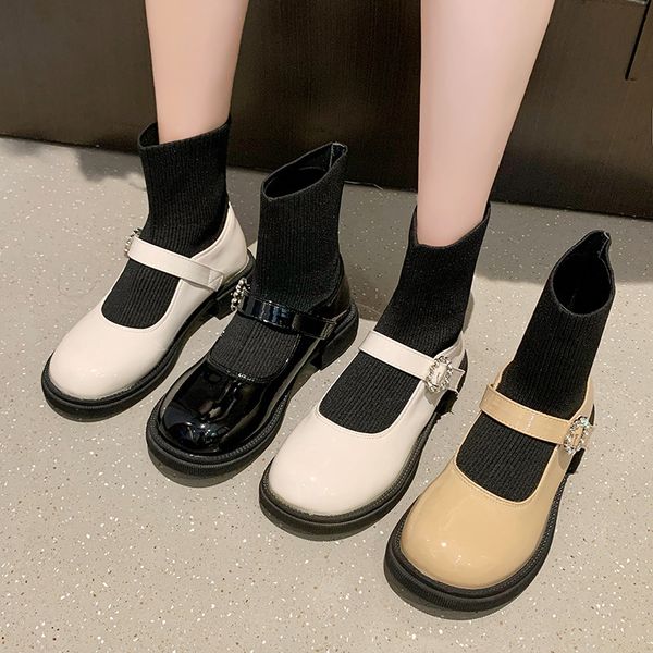 elastic sock's autumn and winter round head flat bottom thin college style jk small leather sho short boots thick heel, Black
elastic sock's autumn and winter round head flat bottom thin college style jk small leather sho short boots thick heel, Black