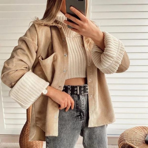 women's jackets soft corduroy shirt coat casual woman loose spring fashion ladies oversized button jacket female vintage camel outwear, Black;brown
women's jackets soft corduroy shirt coat casual woman loose spring fashion ladies oversized button jacket female vintage camel outwear, Black;brown