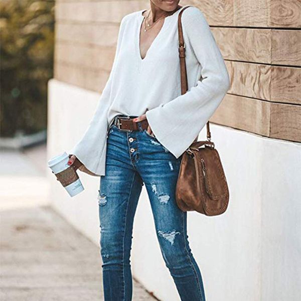 Women's Sweaters fashion European and American solid color pullover commuter V-neck plus size loose knit sweater FGZU, White;black
Women's Sweaters fashion European and American solid color pullover commuter V-neck plus size loose knit sweater FGZU, White;black