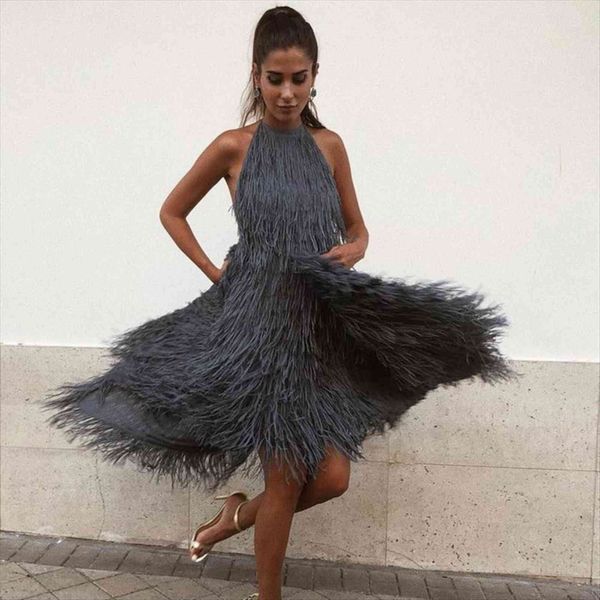 feathers spliced halter summer womens dress high waist asymmetrical backless db18024, Black;gray
feathers spliced halter summer womens dress high waist asymmetrical backless db18024, Black;gray