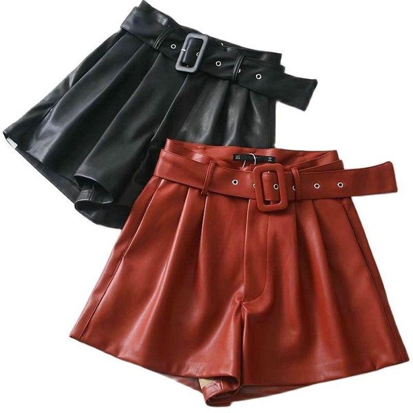 women's shorts 2021 spring autumn women casual black orange high waist pu belt lady sashes wide leg zipper loose faux leather, White;black
women's shorts 2021 spring autumn women casual black orange high waist pu belt lady sashes wide leg zipper loose faux leather, White;black