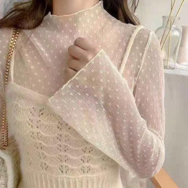 women's t-shirt women high collar mesh perspective tshirt summer thin see through slim bottoming long flare sleeved for w3, White
women's t-shirt women high collar mesh perspective tshirt summer thin see through slim bottoming long flare sleeved for w3, White