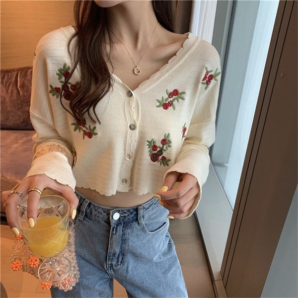 sweaters loose v-neck flower embroidery apricot gentle chic short lace knitting high waist thin cardigans women sweaters, White;black
sweaters loose v-neck flower embroidery apricot gentle chic short lace knitting high waist thin cardigans women sweaters, White;black