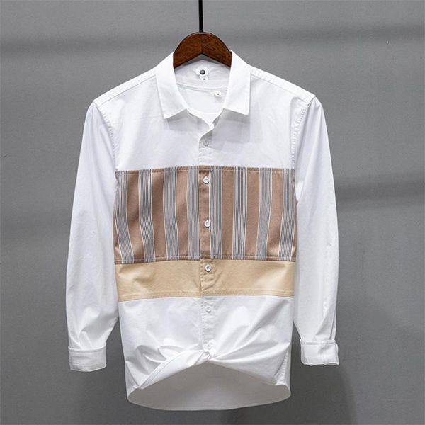 men's casual shirts 2021 fashion color matching 100% cotton shirt leisure art youth long sleeve striped street wear, White;black
men's casual shirts 2021 fashion color matching 100% cotton shirt leisure art youth long sleeve striped street wear, White;black