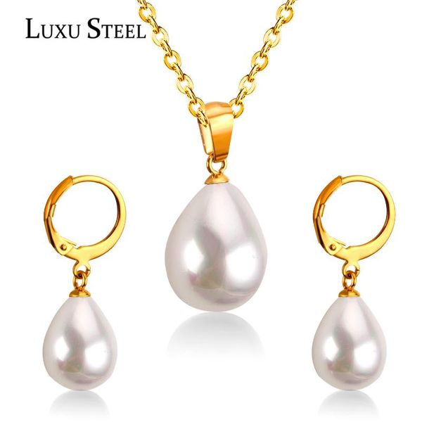 earrings & necklace luxusteel bridal jewelry sets drop water shape white/black/red/blue shell bead pendant for women brinco, Silver
earrings & necklace luxusteel bridal jewelry sets drop water shape white/black/red/blue shell bead pendant for women brinco, Silver