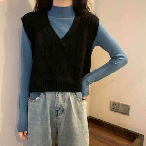 spring autumn women's sweaters french retro sleeveless v-neck knitted vest solid color loose casual short ll740 210506, White;black
spring autumn women's sweaters french retro sleeveless v-neck knitted vest solid color loose casual short ll740 210506, White;black
