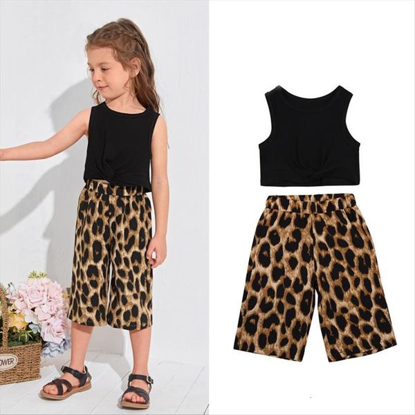 2 7y summer fashion kids girls clothes sets 2pcs sleeveless strapless vest leopard wide leg pants, White
2 7y summer fashion kids girls clothes sets 2pcs sleeveless strapless vest leopard wide leg pants, White