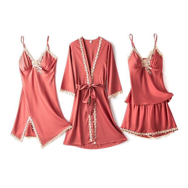 women's sleepwear satin 4pcs pajamas suit lace lady nightdress sleep set kimono robe nightgown homewear nightwear intimate lingerie, Black;red
women's sleepwear satin 4pcs pajamas suit lace lady nightdress sleep set kimono robe nightgown homewear nightwear intimate lingerie, Black;red