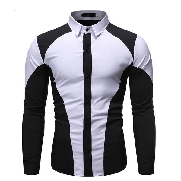 long sleeve solid casual shirt for men blouse slim fit mens dress shirts fashion stitching design new black white y, White;black
long sleeve solid casual shirt for men blouse slim fit mens dress shirts fashion stitching design new black white y, White;black