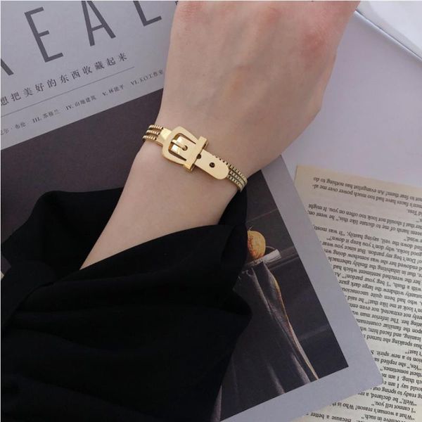 link, chain stainless steel 2021 fashion upscale jewelry hip hop punk belt buckle shape thick bracelets bangles for women, Black
link, chain stainless steel 2021 fashion upscale jewelry hip hop punk belt buckle shape thick bracelets bangles for women, Black