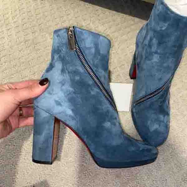 women ankle boots ladies pumps red bottom high heels platform birgitta 100mm veau velours blue suede short boot with zipper, Black
women ankle boots ladies pumps red bottom high heels platform birgitta 100mm veau velours blue suede short boot with zipper, Black