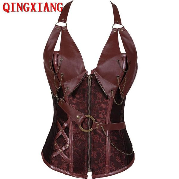 women's shapers s-6xl 2021 plus size women steel punk faux leather shaper underwear halter metal chain bustier back lacing black brown, Black;white
women's shapers s-6xl 2021 plus size women steel punk faux leather shaper underwear halter metal chain bustier back lacing black brown, Black;white
