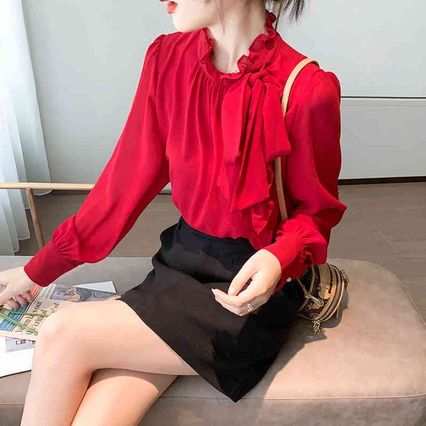 blouses red sleeved pullover chiffon blouses female temperament neck bows shirts, White
blouses red sleeved pullover chiffon blouses female temperament neck bows shirts, White