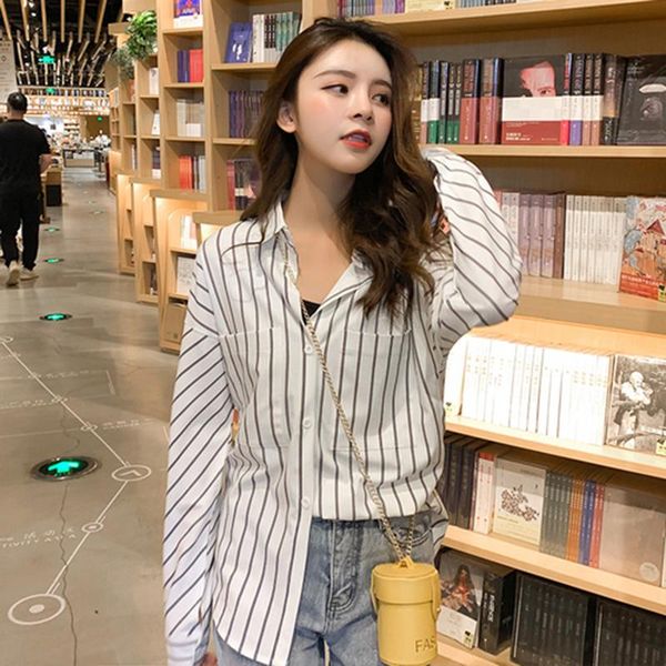 women's blouses & shirts arrival spring autumn korea fashion women long sleeve loose double pocket striped casual blouse blusas mujer s, White
women's blouses & shirts arrival spring autumn korea fashion women long sleeve loose double pocket striped casual blouse blusas mujer s, White