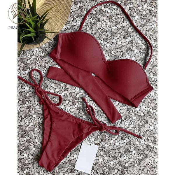 women's swimwear peachtan micro bikini set red padded bra female swimsuit 2021 tie up bathing suit women summer bathers beach wear, White;black
women's swimwear peachtan micro bikini set red padded bra female swimsuit 2021 tie up bathing suit women summer bathers beach wear, White;black