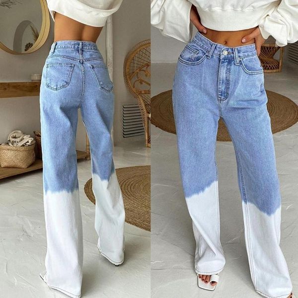 women high waist wide leg jeans gradient tie-dye color block straight denim pants harajuku hip hop trousers with pockets women's, Blue
women high waist wide leg jeans gradient tie-dye color block straight denim pants harajuku hip hop trousers with pockets women's, Blue