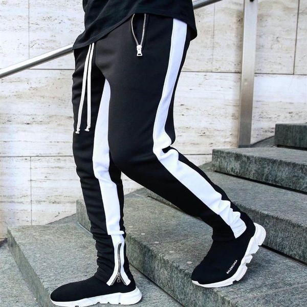 men's pants jogging casual fitness sports fashion fit stitching leg black gym
