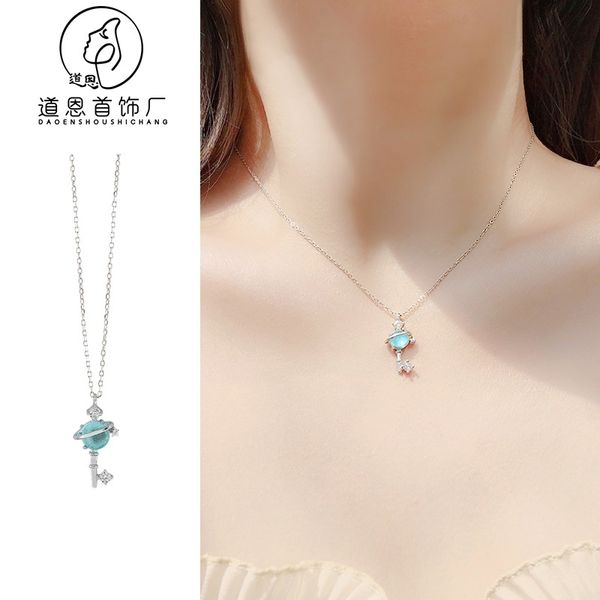 925 pure silver blue glass star necklace dream universe aurora planet clavicle fresh neck chain, Black
925 pure silver blue glass star necklace dream universe aurora planet clavicle fresh neck chain, Black