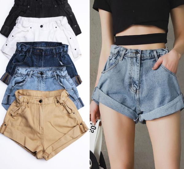 women's shorts denim white women short jeans khaki wide leg elastic waist vintage high summer, White;black
women's shorts denim white women short jeans khaki wide leg elastic waist vintage high summer, White;black