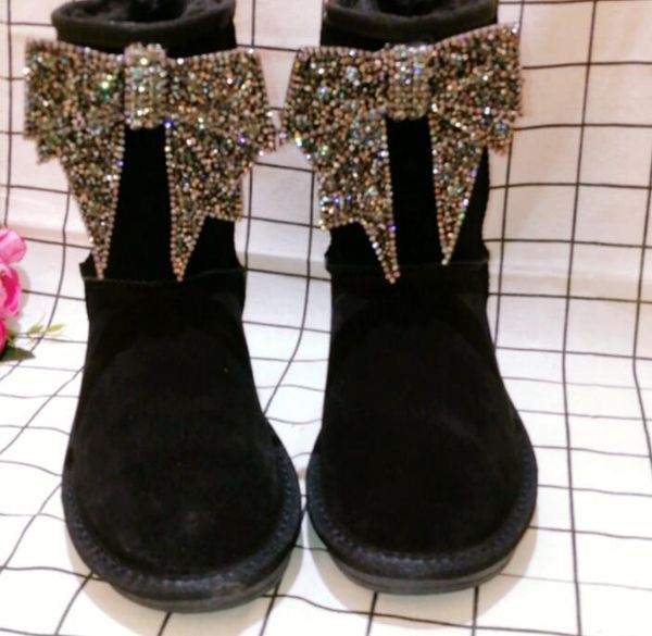 bow rhinestone shiny leather cowhide snow boots thick padded children cotton shoes large size classic tube x, Black
bow rhinestone shiny leather cowhide snow boots thick padded children cotton shoes large size classic tube x, Black