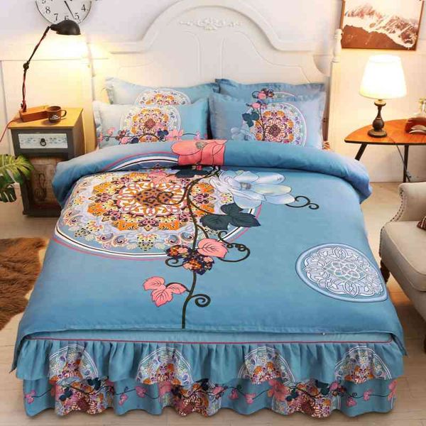 bed four piece net red lace twill skirt cover bedding