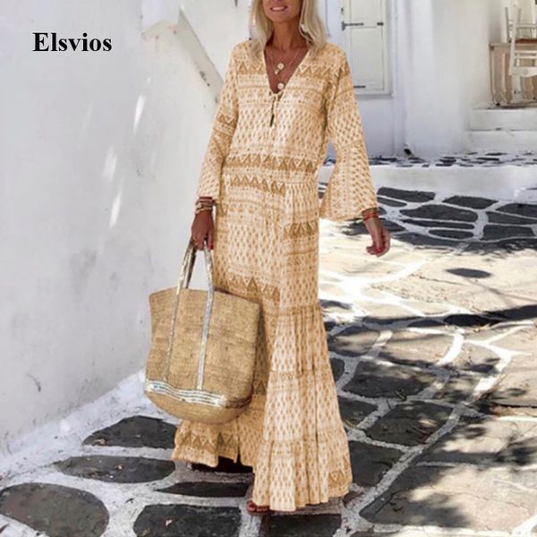 casual dresses women spring summer v neck boho party vintage geometric print lady maxi elegant flare sleeve long beach gmsy, Black;gray
casual dresses women spring summer v neck boho party vintage geometric print lady maxi elegant flare sleeve long beach gmsy, Black;gray