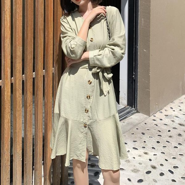 casual dresses green dress women summer long sleeve v-neck single breasted elegant vintage knee-length clothing robe femme, Black;gray
casual dresses green dress women summer long sleeve v-neck single breasted elegant vintage knee-length clothing robe femme, Black;gray