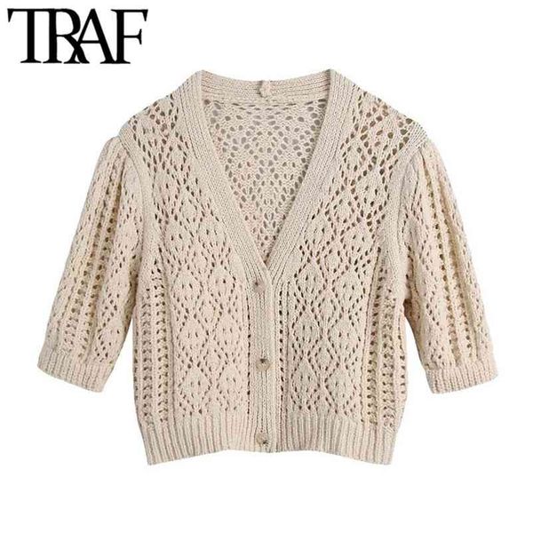 women fashion hollow out cropped knitted cardigan sweater vintage v neck short sleeve female outerwear chic 210507, White
women fashion hollow out cropped knitted cardigan sweater vintage v neck short sleeve female outerwear chic 210507, White