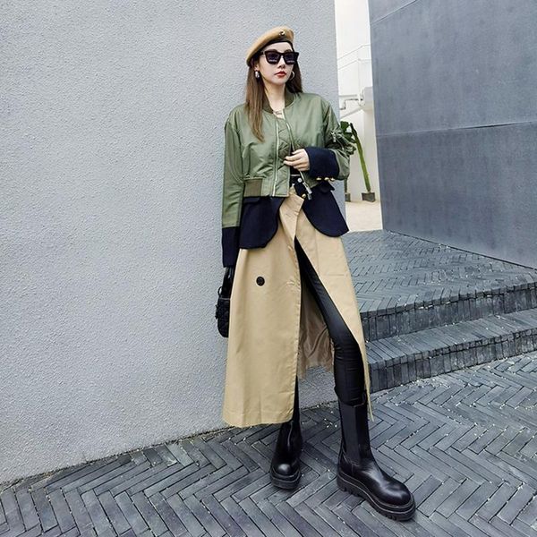 women's trench coats long sleeve patchwork coat fashion clothing color casual windbreaker for women turtleneck, Tan;black
women's trench coats long sleeve patchwork coat fashion clothing color casual windbreaker for women turtleneck, Tan;black