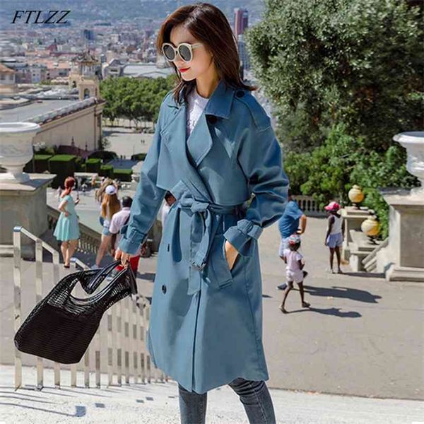 autumn long trench coat classic double breasted belt windbreaker women fashion casual business outwear 210430, White;black
autumn long trench coat classic double breasted belt windbreaker women fashion casual business outwear 210430, White;black
