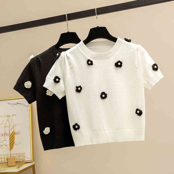 women's knits & tees beading floral short sleeve knitted sweater mujer summer 2021 women thin pullovers ladies casual pull fe, White
women's knits & tees beading floral short sleeve knitted sweater mujer summer 2021 women thin pullovers ladies casual pull fe, White