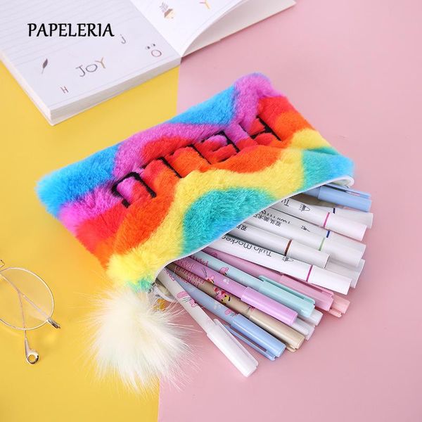 rainbow plush pencil case school cute hairball zipper cases for girls stationery holle bag office supplies bags
rainbow plush pencil case school cute hairball zipper cases for girls stationery holle bag office supplies bags