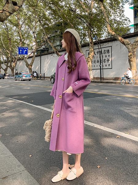 women's wool & blends taro purple double-sided coat winter 2021 mid-length and small temperament thick cashmere, Black
women's wool & blends taro purple double-sided coat winter 2021 mid-length and small temperament thick cashmere, Black