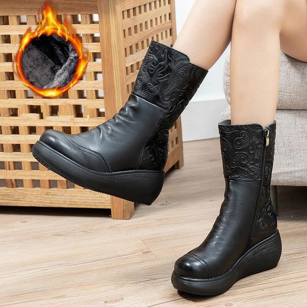 boots johnature winter shoes women warm genuine leather zip wedges round toe sewing handmade concise leisure platform, Black
boots johnature winter shoes women warm genuine leather zip wedges round toe sewing handmade concise leisure platform, Black