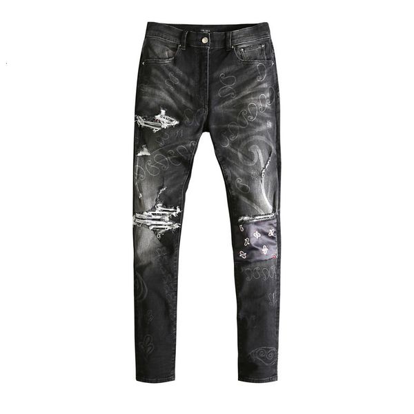 am knee patchwork pattern washing water damage repair height street jeans men's fashion, Blue
am knee patchwork pattern washing water damage repair height street jeans men's fashion, Blue