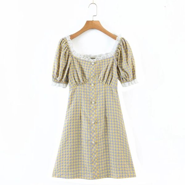 spring women lace frills square collar plaid mini dress female puff sleeve clothes casual lady slim vestido d7278 210430, Black;gray
spring women lace frills square collar plaid mini dress female puff sleeve clothes casual lady slim vestido d7278 210430, Black;gray
