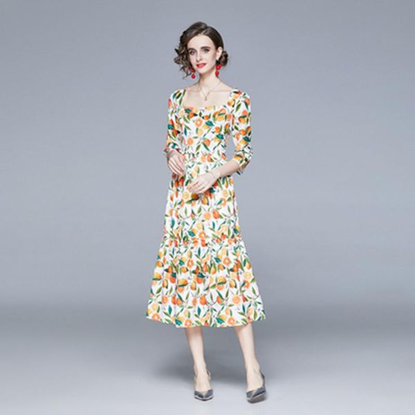 high-end women fruit leaf print dress 2021 spring fashion runway bohemia sweet square collar ladies elegant slim casual dresses, Black;gray
high-end women fruit leaf print dress 2021 spring fashion runway bohemia sweet square collar ladies elegant slim casual dresses, Black;gray
