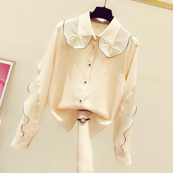 women's blouses & shirts ruffles long sleeve blouse for woman 2021 spring fashion large lapel shirt lady's casual lotus leaf blus, White
women's blouses & shirts ruffles long sleeve blouse for woman 2021 spring fashion large lapel shirt lady's casual lotus leaf blus, White