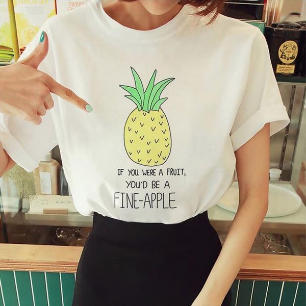 90s girl fruit pineapple fun women harajuku o neck short sleeve summer cartoon female, White
90s girl fruit pineapple fun women harajuku o neck short sleeve summer cartoon female, White