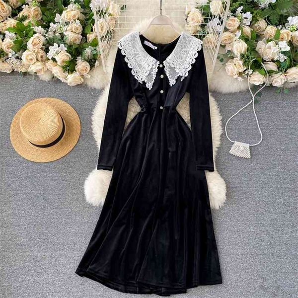 court women autumn and winter fashion double lace lapel splicing retro velvet dress long sleeve elegant vestidos q086 210527, Black;gray
court women autumn and winter fashion double lace lapel splicing retro velvet dress long sleeve elegant vestidos q086 210527, Black;gray