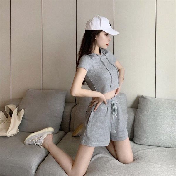 leisure sports outfits women summer korean hooded short jacket sleeve high wide leg shorts two-piece set women's tracksuits, Gray
leisure sports outfits women summer korean hooded short jacket sleeve high wide leg shorts two-piece set women's tracksuits, Gray