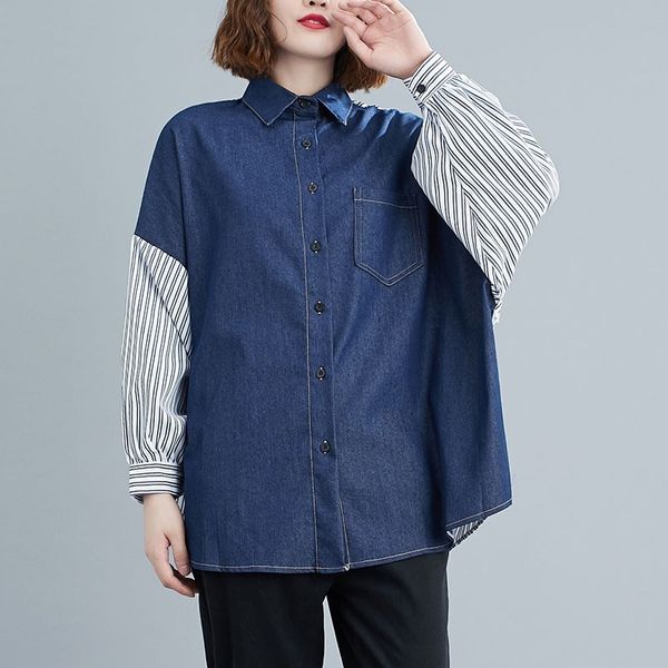 oversized women casual shirts new autumn korean style vintage patchwork striped loose female cotton denim s2393 210412, White
oversized women casual shirts new autumn korean style vintage patchwork striped loose female cotton denim s2393 210412, White