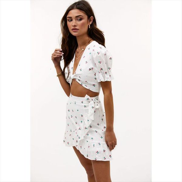 autumn puff sleeve knotted women tracksuits shirt cherry print cross tie ruffle skirt two piece set clothing, Gray
autumn puff sleeve knotted women tracksuits shirt cherry print cross tie ruffle skirt two piece set clothing, Gray