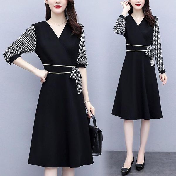 casual dresses 2021 5xl plus size women's clothing patchwork dress female slim robes femme lattice vestidos de festa, Black;gray
casual dresses 2021 5xl plus size women's clothing patchwork dress female slim robes femme lattice vestidos de festa, Black;gray