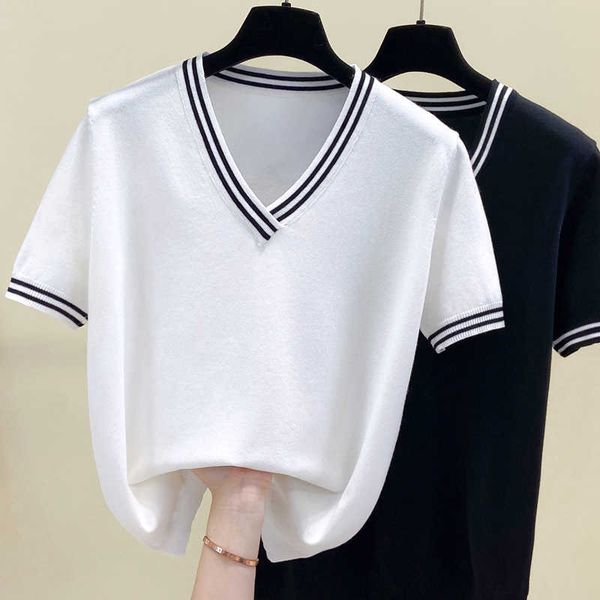 oversized knitted pullovers women summer tassel v-neck stripe short-sleeved jumper knitwear soft womens sweater 210604, White;black
oversized knitted pullovers women summer tassel v-neck stripe short-sleeved jumper knitwear soft womens sweater 210604, White;black