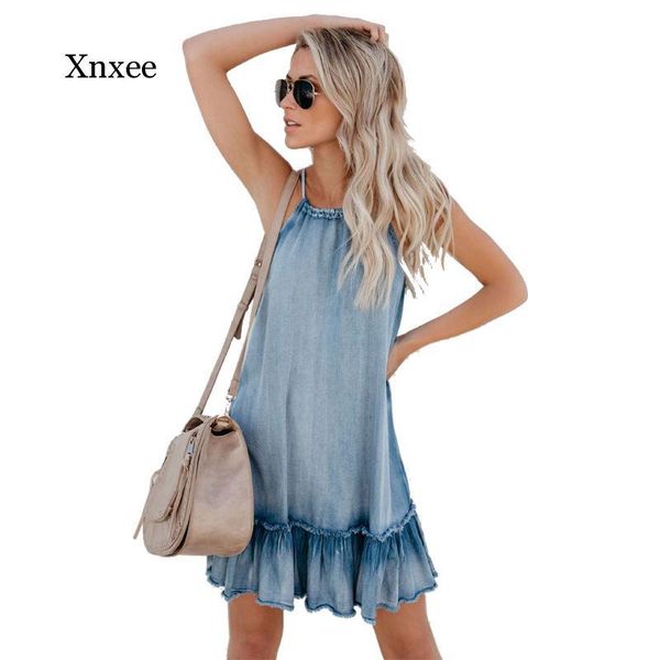 a-line denim strappy ruffle lace up mini dress women fashion casual loose party club short dresses, Black;gray
a-line denim strappy ruffle lace up mini dress women fashion casual loose party club short dresses, Black;gray