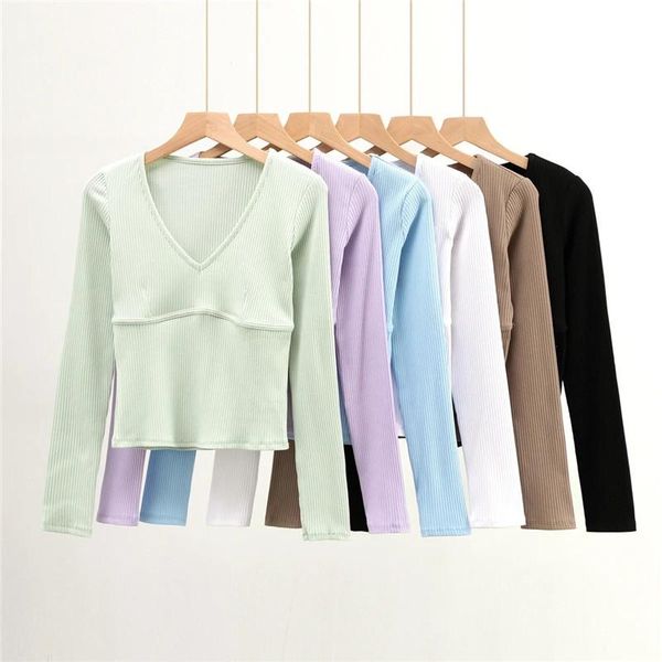 women's t-shirt womens fall fashion 2021 long sleeve ribbed v neck women crop t shirt casual purple elegant slim korean, White
women's t-shirt womens fall fashion 2021 long sleeve ribbed v neck women crop t shirt casual purple elegant slim korean, White